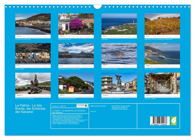 Produktbild: La Palma - La Isla Bonita, die Sch&ouml;nste der Kanaren (Wandkalender 2026 DIN A3 quer), CALVENDO Monatskalender