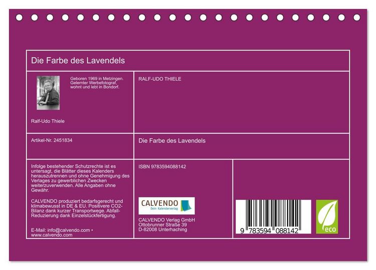 Produktbild: Die Farbe des Lavendels (Tischkalender 2027 DIN A5 quer), CALVENDO Monatskalender