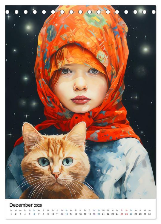 Produktbild: Katzenliebe Kunstbilder (Tischkalender 2026 DIN A5 hoch), CALVENDO Monatskalender
