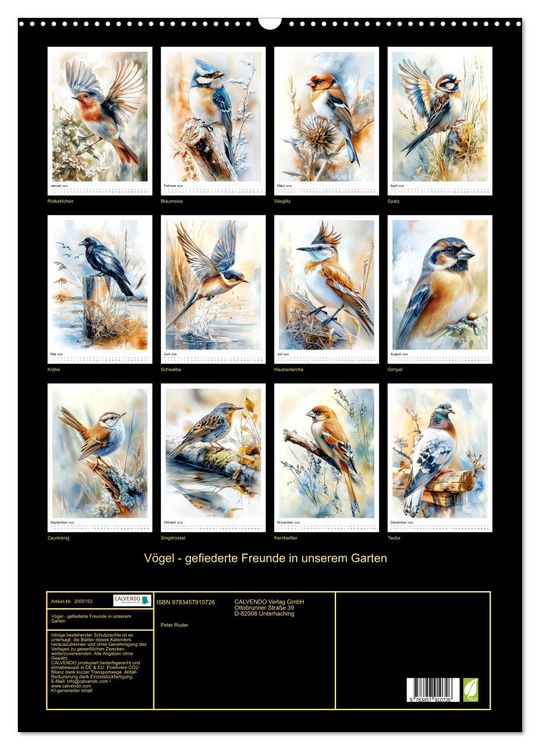 Produktbild: V&ouml;gel - gefiederte Freunde in unserem Garten (Wandkalender 2026 DIN A2 hoch), CALVENDO Monatskalender
