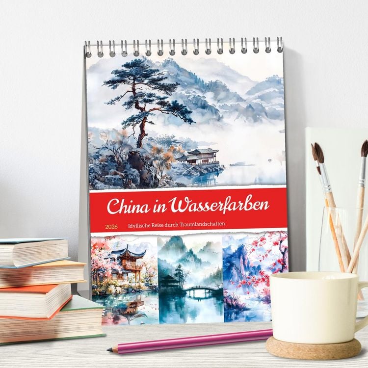 Produktbild: China in Wasserfarben - Idyllische Reise durch Traumlandschaften (Tischkalender 2026 DIN A5 hoch), CALVENDO Monatskalender