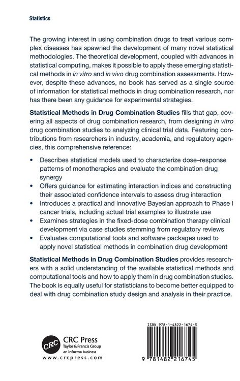 Produktbild: Statistical Methods in Drug Combination Studies