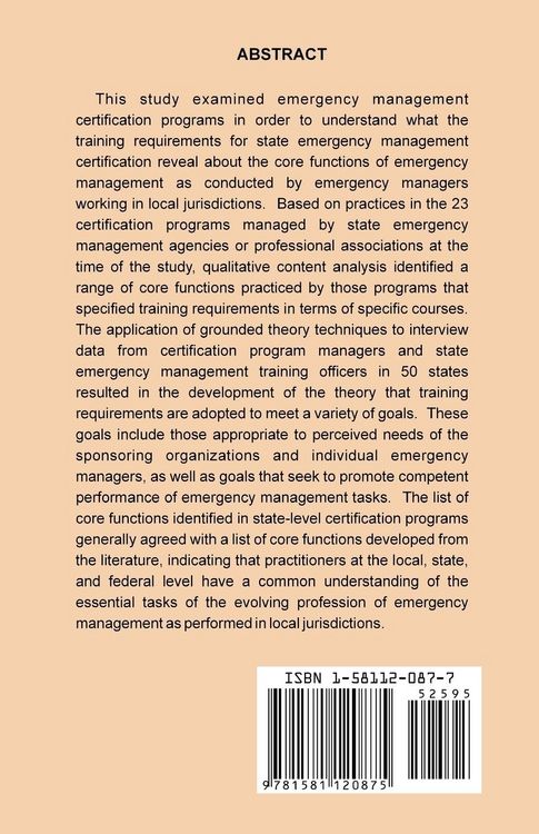 Produktbild: A Study of Core Functions in Emergency Management as Reflected in Training Requirements for Profession