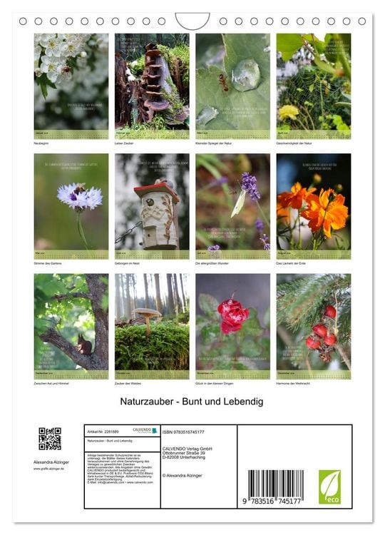 Produktbild: Naturzauber - Bunt und Lebendig (Wandkalender 2026 DIN A4 hoch), CALVENDO Monatskalender