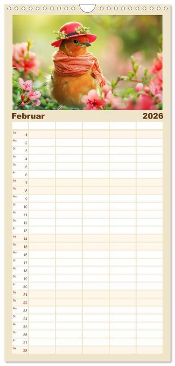 Produktbild: Familienplaner 2026 - Niedliche V&ouml;gel! Trendige Schnabelstars erobern die Modewelt mit 5 Spalten (Wandkalender, 21 x 45 cm) CALVENDO