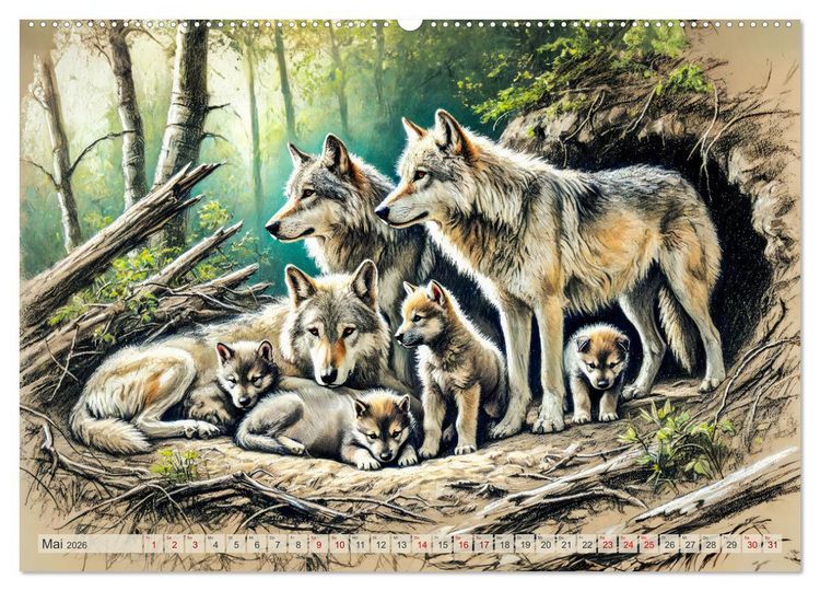Produktbild: Die Eleganz der W&ouml;lfe - Mythische Begegnungen in der Natur (Wandkalender 2026 DIN A2 quer), CALVENDO Monatskalender