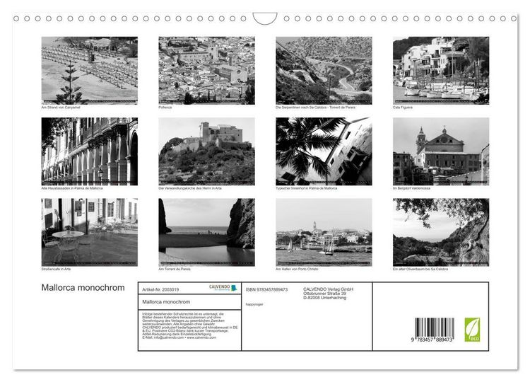 Produktbild: Mallorca monochrom (Wandkalender 2026 DIN A3 quer), CALVENDO Monatskalender