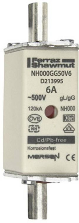 Produktbild: Mersen 1B623.000000 NH-Sicherung Sicherungsgr&ouml;&szlig;e = 000 6A 500V 1St.