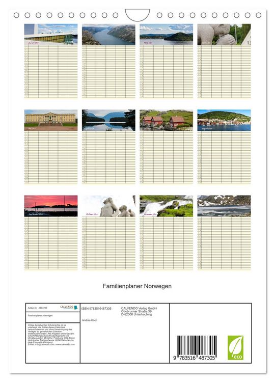 Produktbild: Familienplaner Norwegen (Wandkalender 2026 DIN A4 hoch), CALVENDO Monatskalender