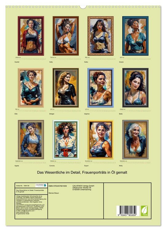 Produktbild: Das Wesentliche im Detail, Frauenportr&auml;ts in &Ouml;l gemalt (hochwertiger Premium Wandkalender 2026 DIN A2 hoch), Kunstdruck in Hochglanz