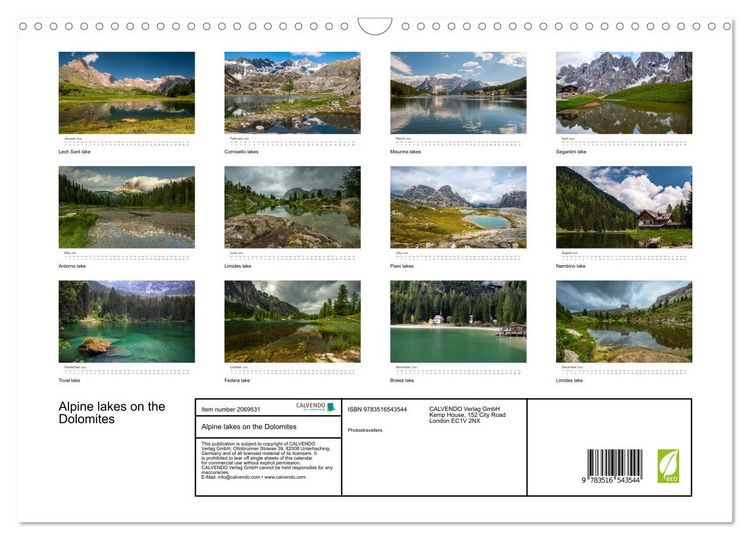 Produktbild: Alpine lakes on the Dolomites (Wall Calendar 2026 DIN A3 landscape), CALVENDO 12 Month Wall Calendar