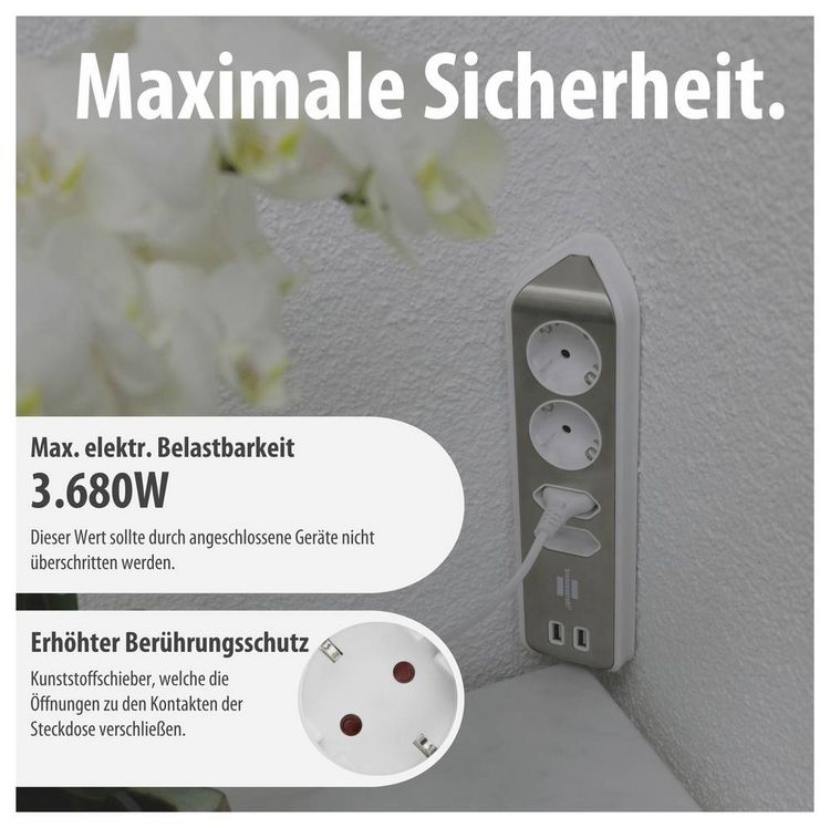 Produktbild: Brennenstuhl 1153590420 Tischsteckdose 1 St&uuml;ck Silber, Wei&szlig; Schutzkontakt 1St.