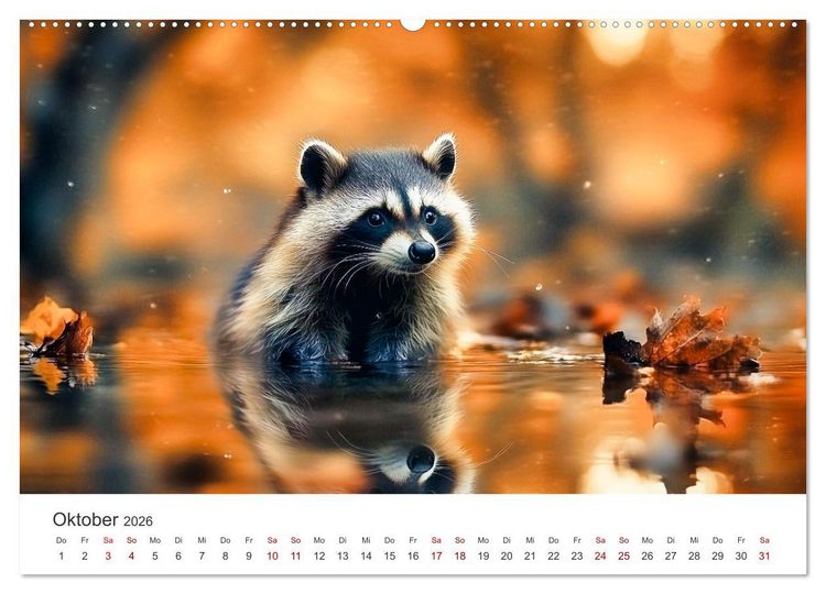 Produktbild: Frech, flauschig, fantastisch - Der Waschb&auml;ren-Kalender (hochwertiger Premium Wandkalender 2026 DIN A2 quer), Kunstdruck in Hochglanz