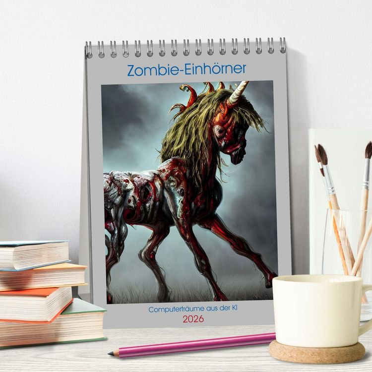 Produktbild: Zombie-Einh&ouml;rner - Computertr&auml;ume aus der KI (Tischkalender 2026 DIN A5 hoch), CALVENDO Monatskalender