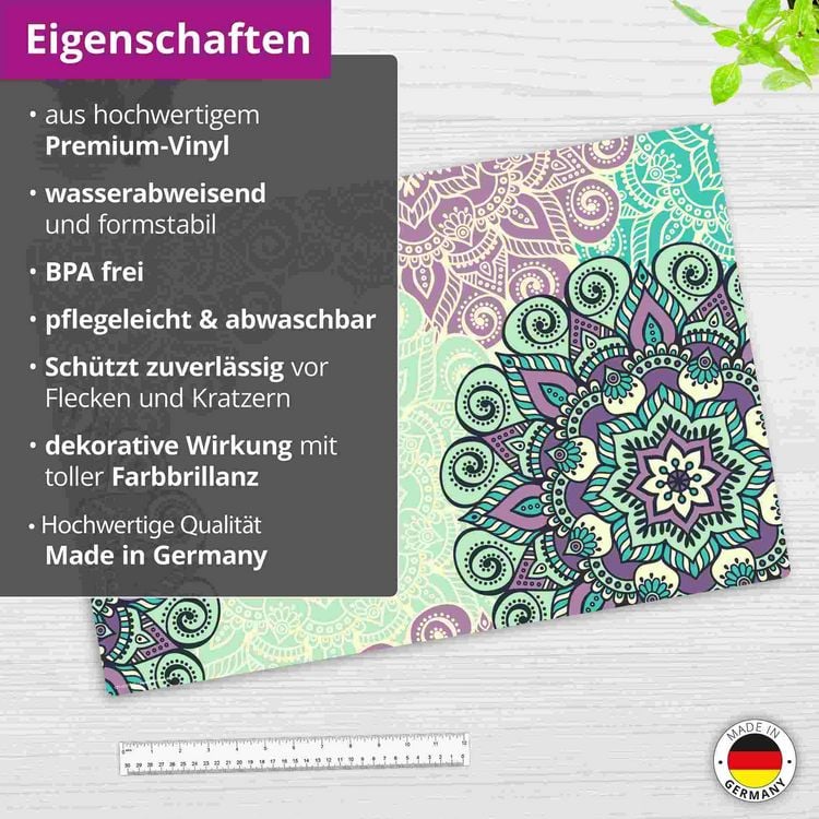 Produktbild: Cover-your-desk Schreibtischunterlage f&uuml;r Kinder und Erwachsene Mandala gr&uuml;n-t&uuml;rkis, aus hochwertigem Vinyl , 60 x 40 cm