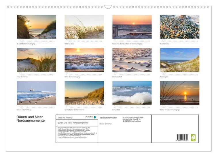 Produktbild: D&uuml;nen und Meer Nordseemomente (Wandkalender 2026 DIN A2 quer), CALVENDO Monatskalender