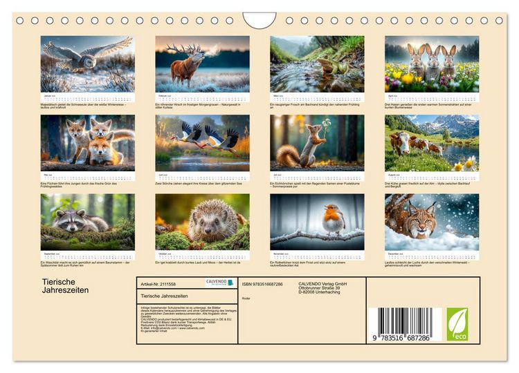Produktbild: Tierische Jahreszeiten (Wandkalender 2026 DIN A4 quer), CALVENDO Monatskalender