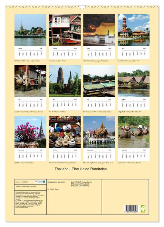 Produktbild: Thailand - Eine kleine Rundreise (Wandkalender 2026 DIN A2 hoch), CALVENDO Monatskalender