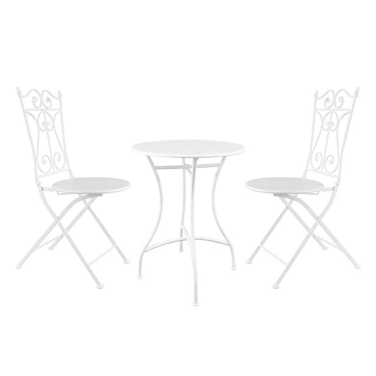 Produktbild: HTI-Living Bistro Sitzgruppe Metall Creme Tisch mit 2 St&uuml;hlen Balkon Set Gartenm&ouml;bel