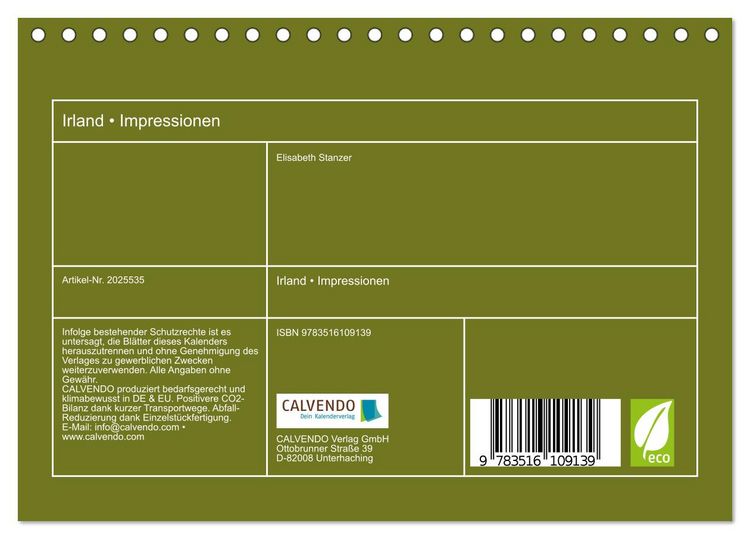 Produktbild: Irland &bull; Impressionen (Tischkalender 2026 DIN A5 quer), CALVENDO Monatskalender