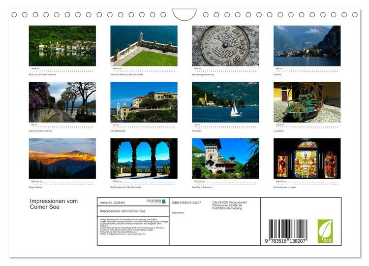 Produktbild: Impressionen vom Comer See (Wandkalender 2026 DIN A4 quer), CALVENDO Monatskalender