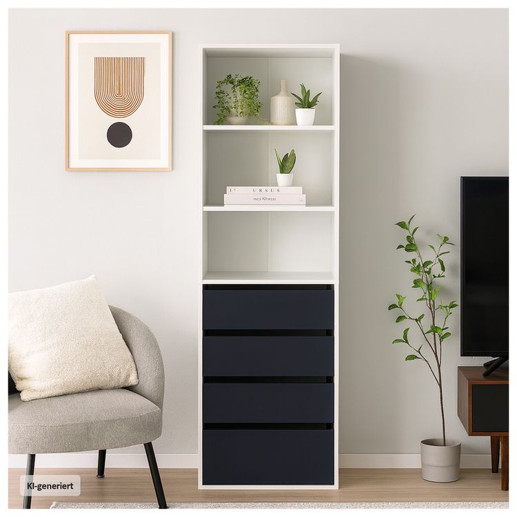Produktbild: HTI-Living HTI-Living Schrank mit 4 Schubladen und 3 offenen F&auml;chern Wei&szlig;/Grau
