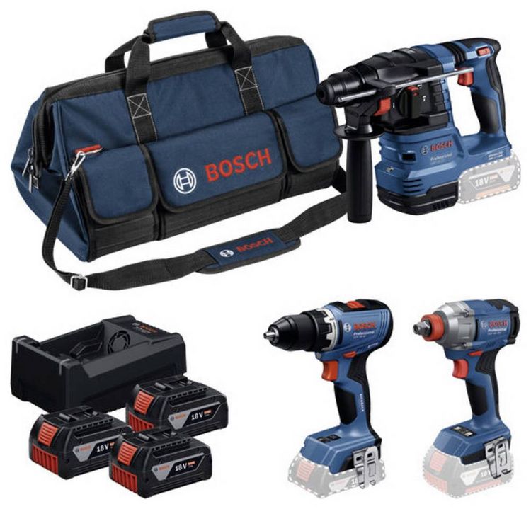Produktbild: Bosch Professional GSR + GDX + GBH + 3x5.0Ah + GAL 12V/18V-80 0615A50093 Werkzeugset