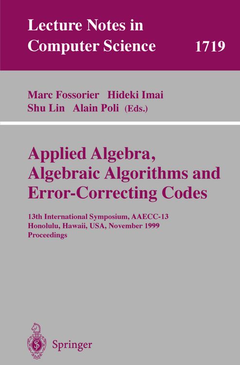 Produktbild: Applied Algebra, Algebraic Algorithms and Error-Correcting Codes