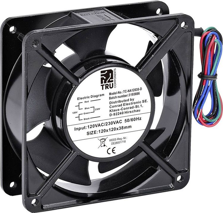 Produktbild: TRU COMPONENTS TC-NA12038-D Axiall&uuml;fter 230 V/AC, 120 V/AC 170 m&sup3;/h (L x B x H) 120 x 120 x 38 mm