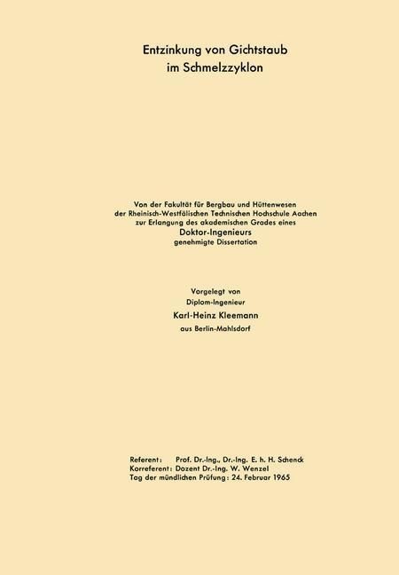 Produktbild: Entzinkung von Gichtstaub im Schmelzzyklon