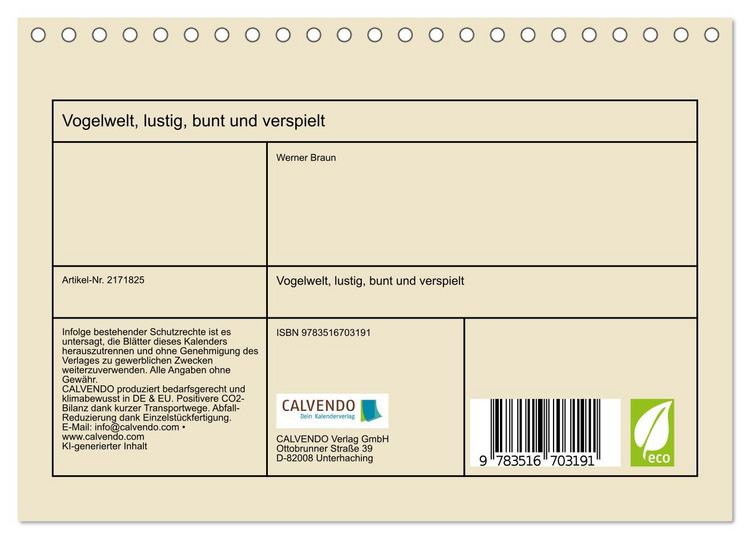 Produktbild: Vogelwelt, lustig, bunt und verspielt (Tischkalender 2026 DIN A5 quer), CALVENDO Monatskalender