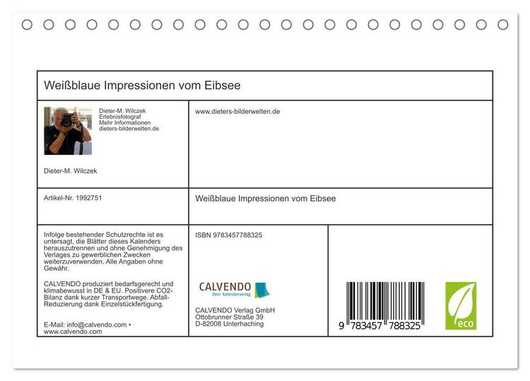 Produktbild: Wei&szlig;blaue Impressionen vom Eibsee (Tischkalender 2026 DIN A5 quer), CALVENDO Monatskalender