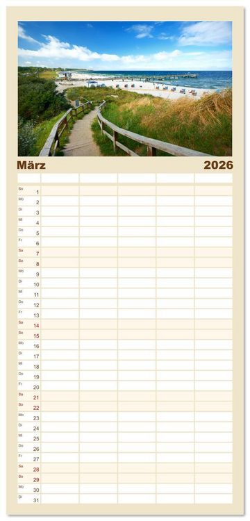 Produktbild: Familienplaner 2026 - Sch&ouml;ne Ostsee - Impressionen &uuml;bers Jahr mit 5 Spalten (Wandkalender, 21 x 45 cm) CALVENDO