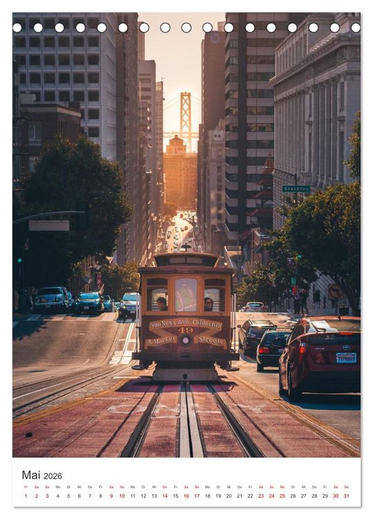 Produktbild: San Francisco - Cable Cars, Golden Gate Bridge und Lombard Street (Tischkalender 2026 DIN A5 hoch), CALVENDO Monatskalender