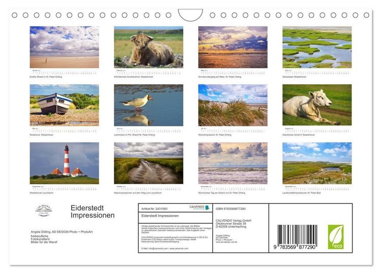 Produktbild: Eiderstedt Impressionen (Wandkalender 2027 DIN A4 quer), CALVENDO Monatskalender