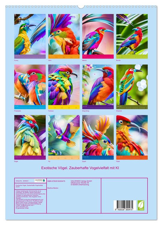 Produktbild: Exotische V&ouml;gel. Zauberhafte Vogelvielfalt mit KI (hochwertiger Premium Wandkalender 2026 DIN A2 hoch), Kunstdruck in Hochglanz