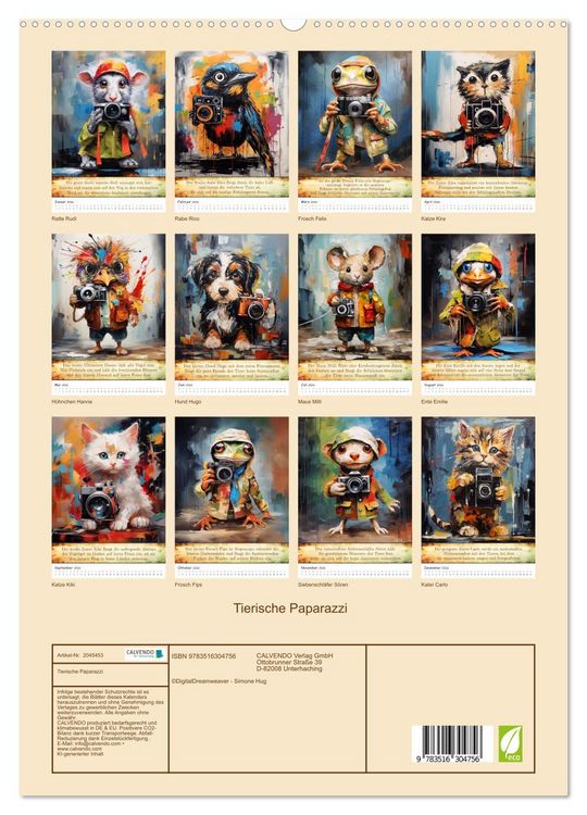 Produktbild: Tierische Paparazzi (hochwertiger Premium Wandkalender 2026 DIN A2 hoch), Kunstdruck in Hochglanz