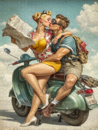Produktbild: CALVENDO Puzzle F&uuml;r den Rollerfahrer - ein hei&szlig;es K&uuml;sschen | 1000 Teile Lege-Gr&ouml;&szlig;e 64x48cm Foto-Puzzle f&uuml;r gl&uuml;ckliche Stunden