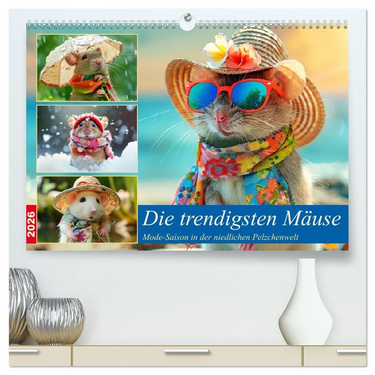 Produktbild: Die trendigsten M&auml;use. Mode-Saison in der niedlichen Pelzchenwelt (hochwertiger Premium Wandkalender 2026 DIN A2 quer), Kunstdruck in Hochglanz