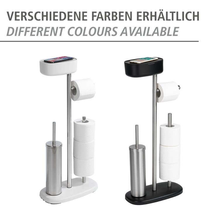Produktbild: Stand WC-Garnitur mit Box Mod. Rivazza Wei&szlig;, integrierter Toilettenpapierhalter, Ersatzrollenhalter