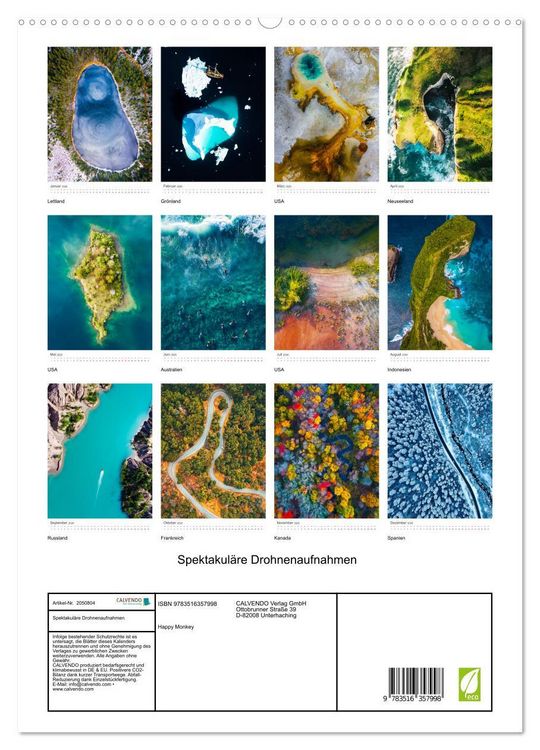 Produktbild: Spektakul&auml;re Drohnenaufnahmen (hochwertiger Premium Wandkalender 2026 DIN A2 hoch), Kunstdruck in Hochglanz
