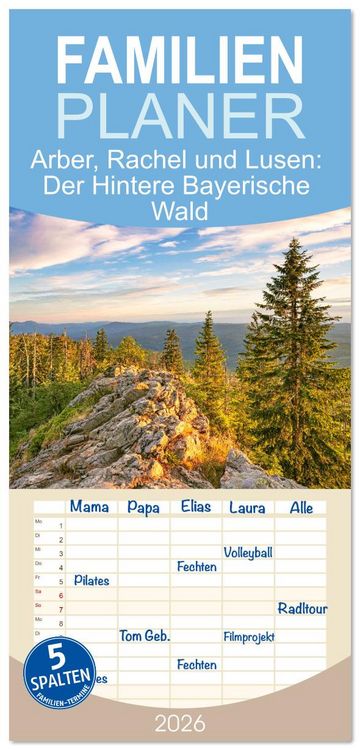 Produktbild: Familienplaner 2026 - Arber, Rachel und Lusen: Der Hintere Bayerische Wald mit 5 Spalten (Wandkalender, 21 x 45 cm) CALVENDO