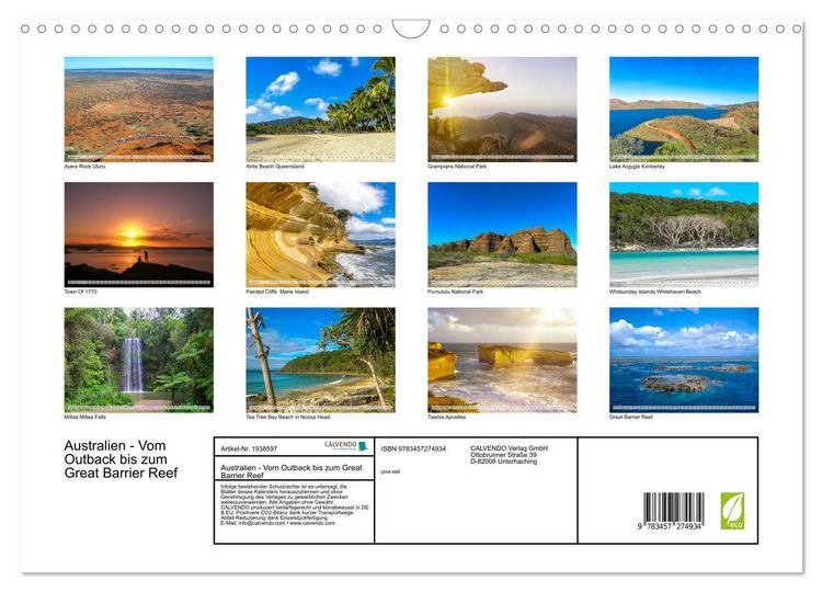 Produktbild: Australien - Vom Outback bis zum Great Barrier Reef (Wandkalender 2026 DIN A3 quer), CALVENDO Monatskalender