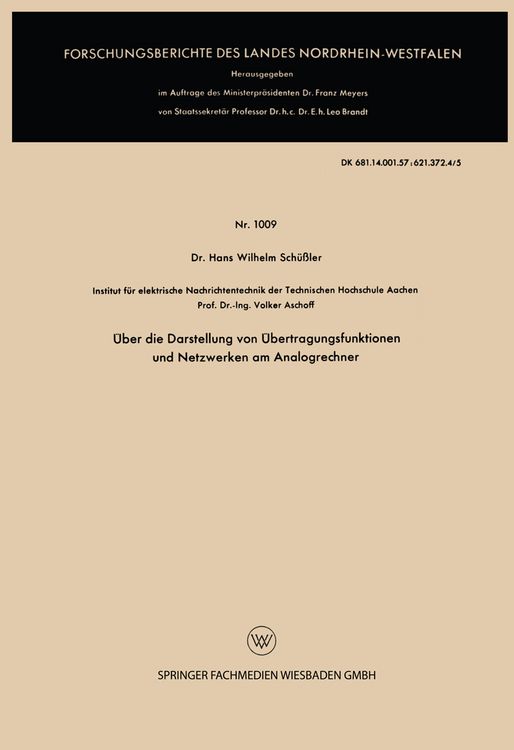 Produktbild: &Uuml;ber die Darstellung von &Uuml;bertragungsfunktionen und Netzwerken am Analogrechner