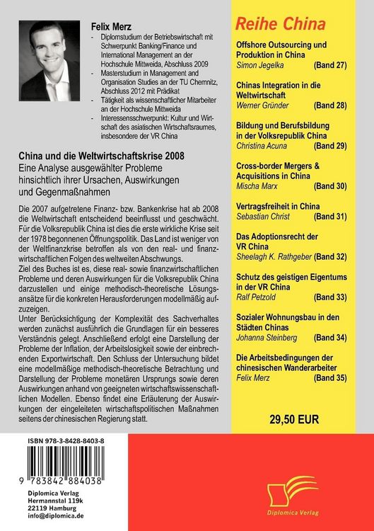 Produktbild: China und die Weltwirtschaftskrise 2008: Eine Analyse ausgew&auml;hlter Probleme hinsichtlich ihrer Ursachen, Auswirkungen und Gegenma&szlig;nahmen