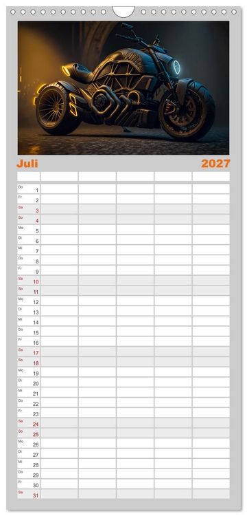 Produktbild: Familienplaner 2027 - Motorrad illusionen mit 5 Spalten (Wandkalender, 21 x 45 cm) CALVENDO