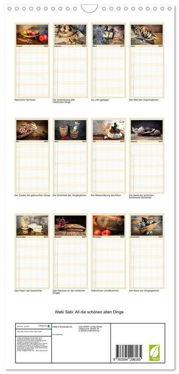 Produktbild: Familienplaner 2027 - Wabi Sabi: All die sch&ouml;nen alten Dinge mit 5 Spalten (Wandkalender, 21 x 45 cm) CALVENDO