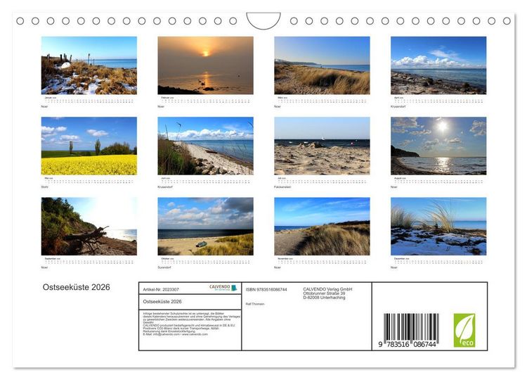 Produktbild: Ostseek&uuml;ste 2026 (Wandkalender 2026 DIN A4 quer), CALVENDO Monatskalender