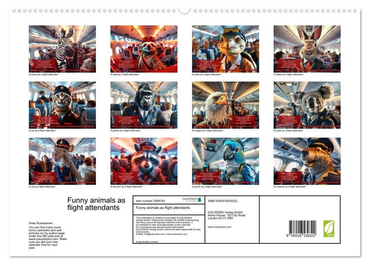 Produktbild: Funny animals as flight attendants (High Quality Premium Wall Calendar 2026 DIN A2 landscape),CALVENDO 12 Month Wall Calendar
