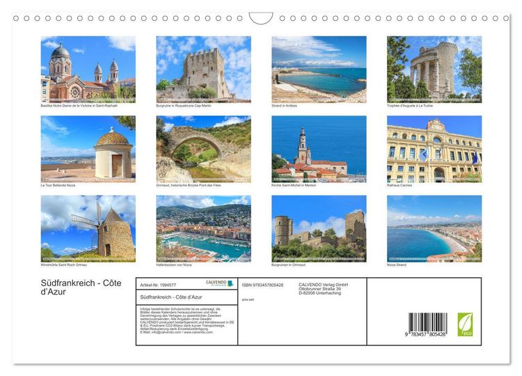 Produktbild: S&uuml;dfrankreich - C&ocirc;te d&rsquo;Azur (Wandkalender 2026 DIN A3 quer), CALVENDO Monatskalender